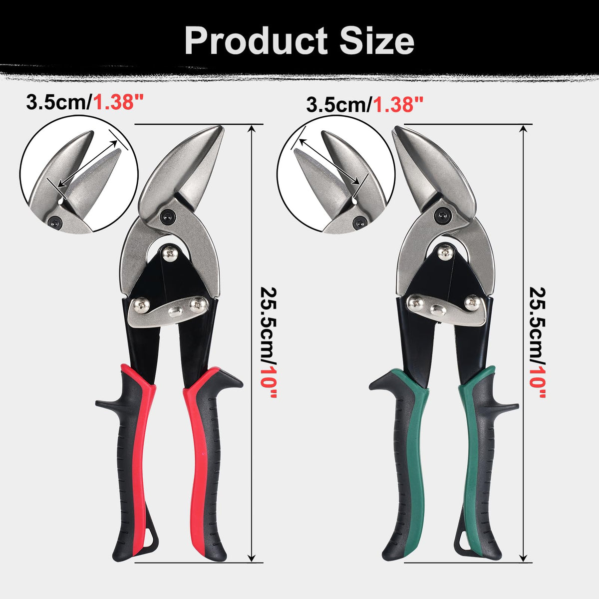 Dekeliy Aviation Tin Snips Set, Straight Heavy Duty Left and Right Tin Cutting Shears, 2 Piece Metal Cutters With Comfort Grips and Safety Latch