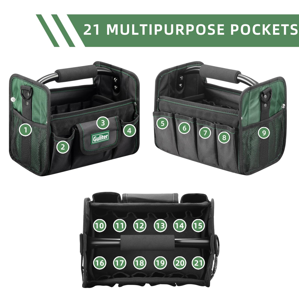 Guliter 11 Inch Small Tool Bag,Open Top Tool Tote,Electrician Tool Bag