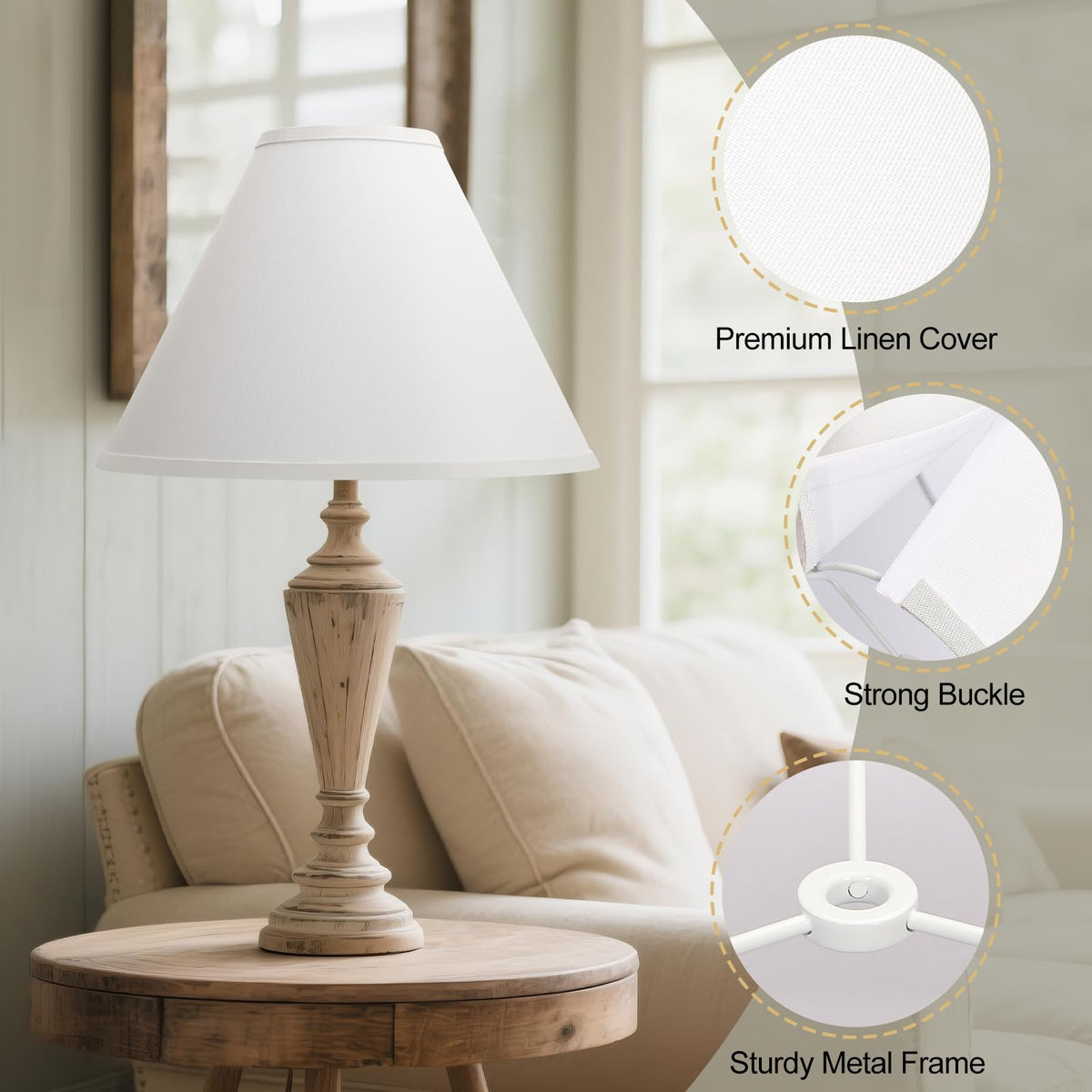Empire Lamp Shades Set of 2, 6" Top x 16" Bottom x 10.8" High, Large Beige Lamp Shades for Table Lamps Floor Lamps, Natural Linen Lampshades Replacement, Spider, Harp Holders Included, Easy Assembly