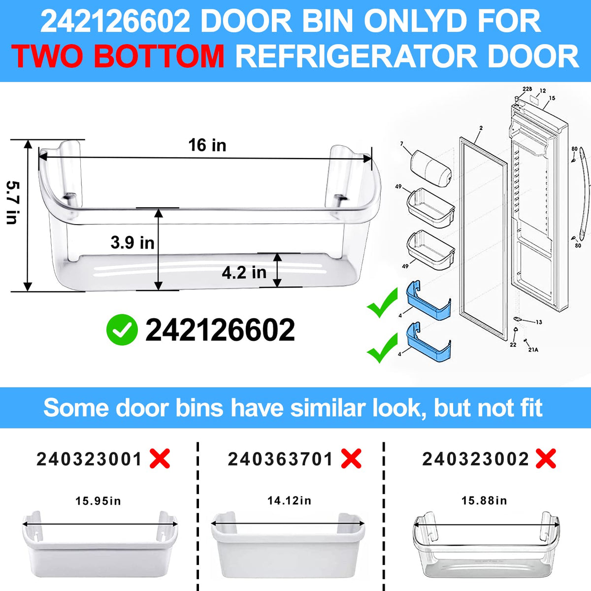NEW 242126602 FFSS2615TS0 Bottom Refrigerator Door