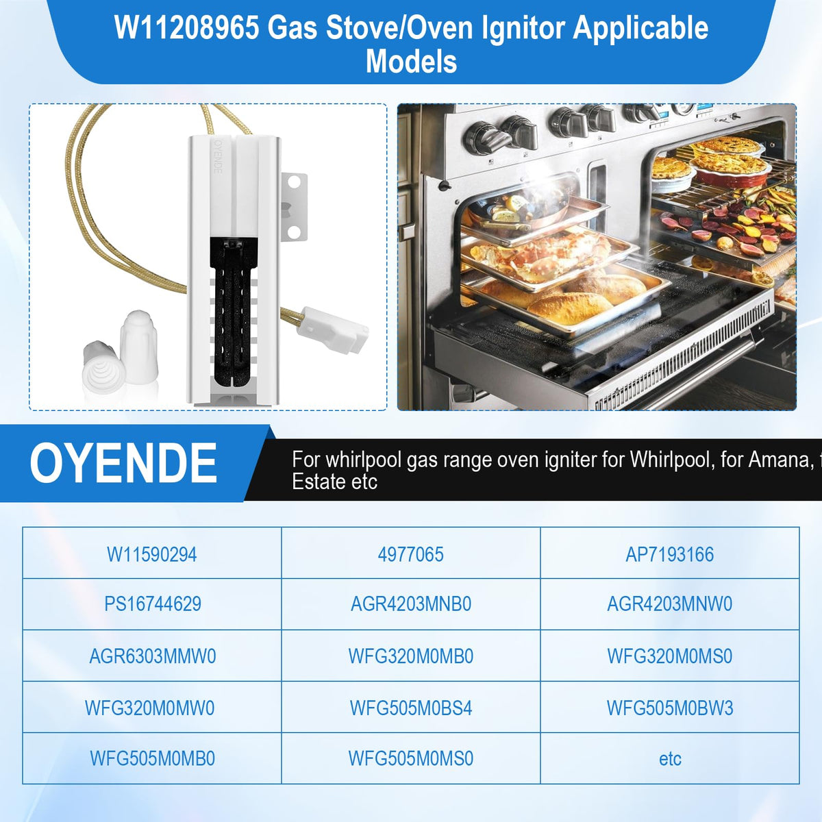 W11208965 Gas Range Oven Igniter, For Whirlpool Oven Igniter, For Amana Oven Igniter for Gas Stove, Repalce W11590294 W11176454 W10914411 4977065 AP7193166 PS16744629 EAP16744629 Etc.