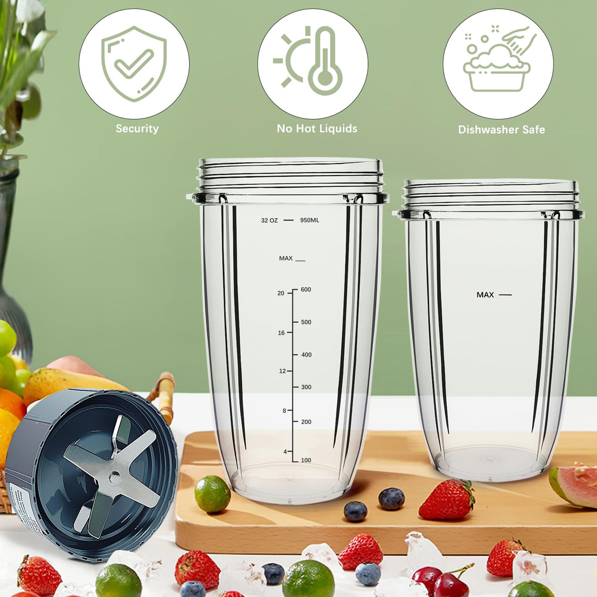 PODCAY Blender Replacement Parts for Nutribullet, 32oz & 24oz Cups with Replacement Extractor Blade, Compatible with Nutri Bullet 600W/900W Pro Blenders (3 PCS)