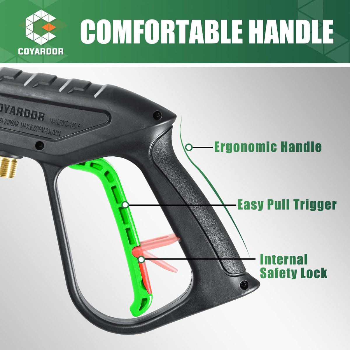 Coyardor Pressure Washer Gun 3600 PSI with Extension Wand, 3/8" & M22-14mm