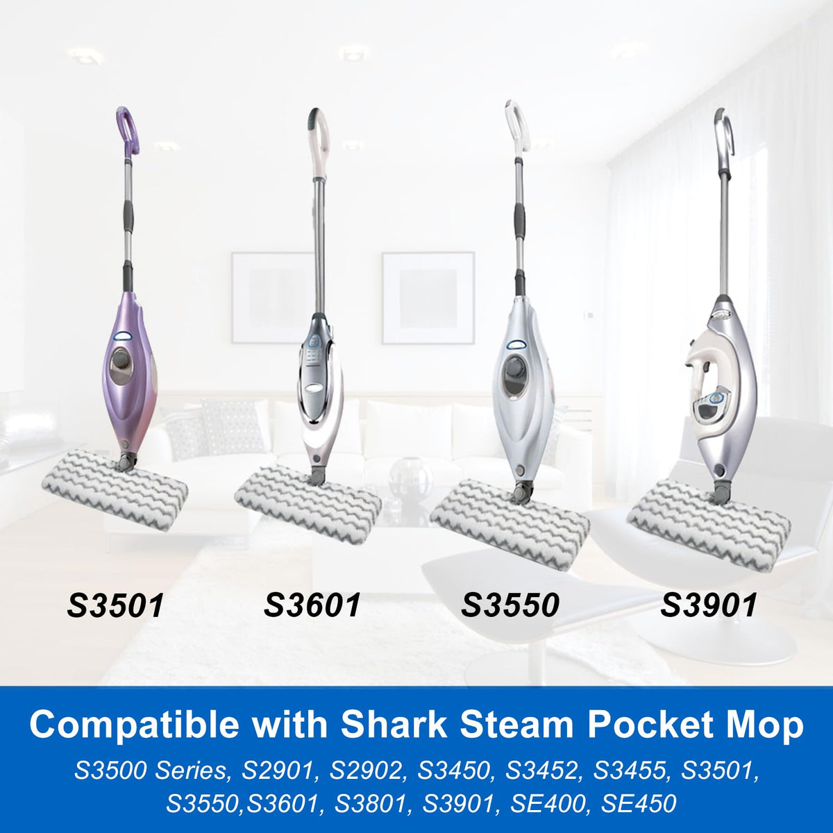 imeccalive 6 Pack S3501 S3601 Steam Mop Replacement Pads for Shark S3501 S3601 S3550 S3801 S3901 S3601D S3801CO S3901D S3455K S2902 SE450 Steam and Scrub Pocket Mop Steamer Pads Washable