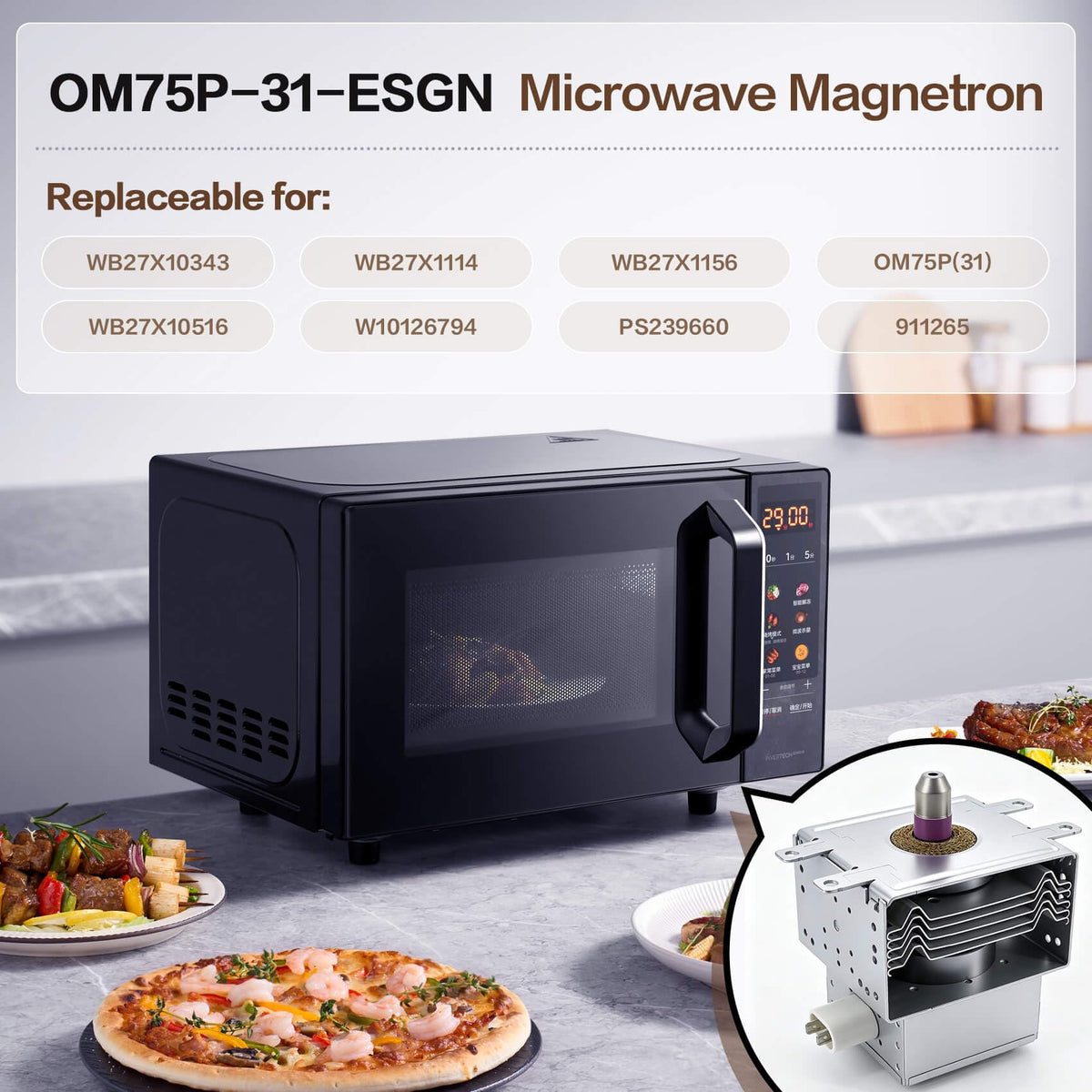 OM75P-31-ESGN Magnetron Compatible with Samsung Whirlpool GE Microwave Oven