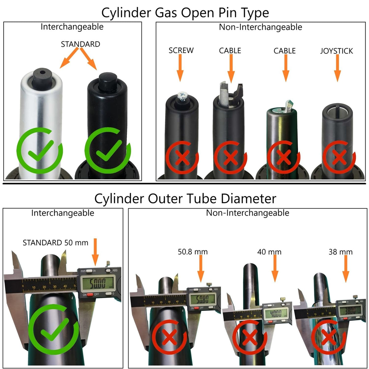 Office Chair Cylinder Replacement 4.4" Stroke, Universal Fit