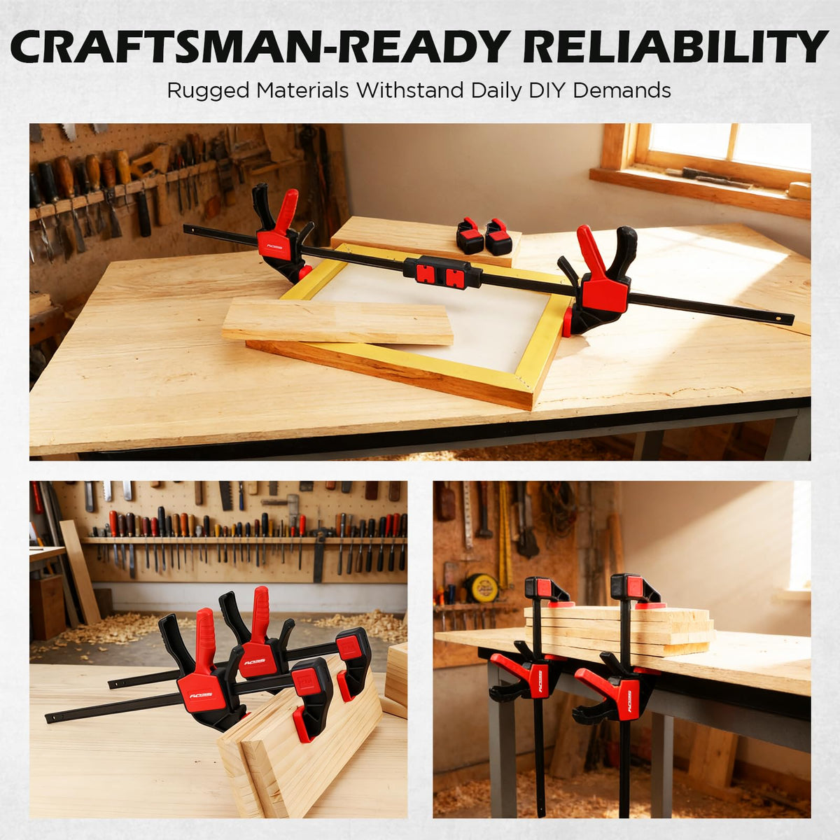 6-Pack 12 Inch Bar Clamps for Woodworking with 2-Piece Clamp Connector, 12" Quick-Release Wood Clamps with 150 LBS Load Limit, Trigger Clamp Set, One-Handed Clamps/Spreader for Woodworking