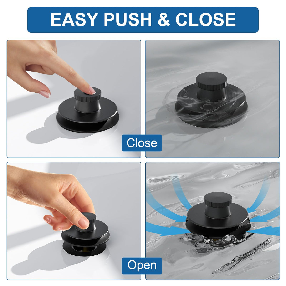 Fibetter Black Tub Drain Lift and Turn Trim Set with 2-Hole Overflow Cover, Bath Tub Drain Kit Bathtub Overflow and Drains Stopper Replacement, Matte Black
