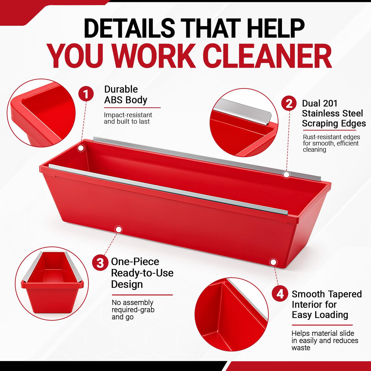 ElaraBerry 4 Pack 14 Inch Plastic Drywall Mud Pans with Dual Steel Scrapers