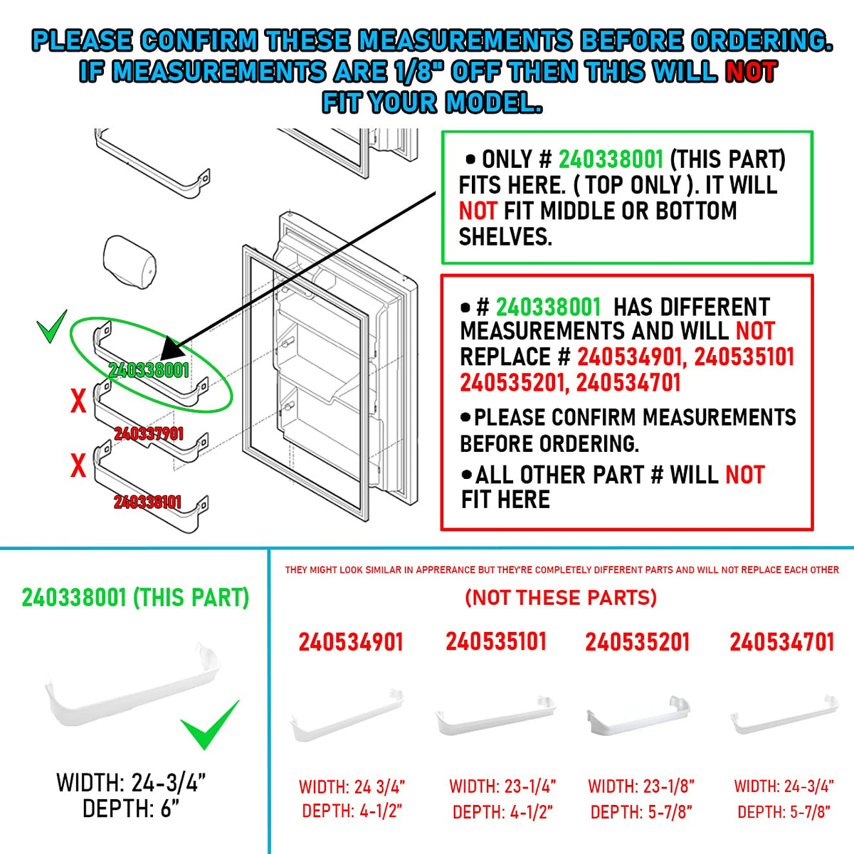 UPGRADED Lifetime Appliance 240338001 Door Bin Shelf Rack Compatible with Frigidaire or Kenmore Refrigerator