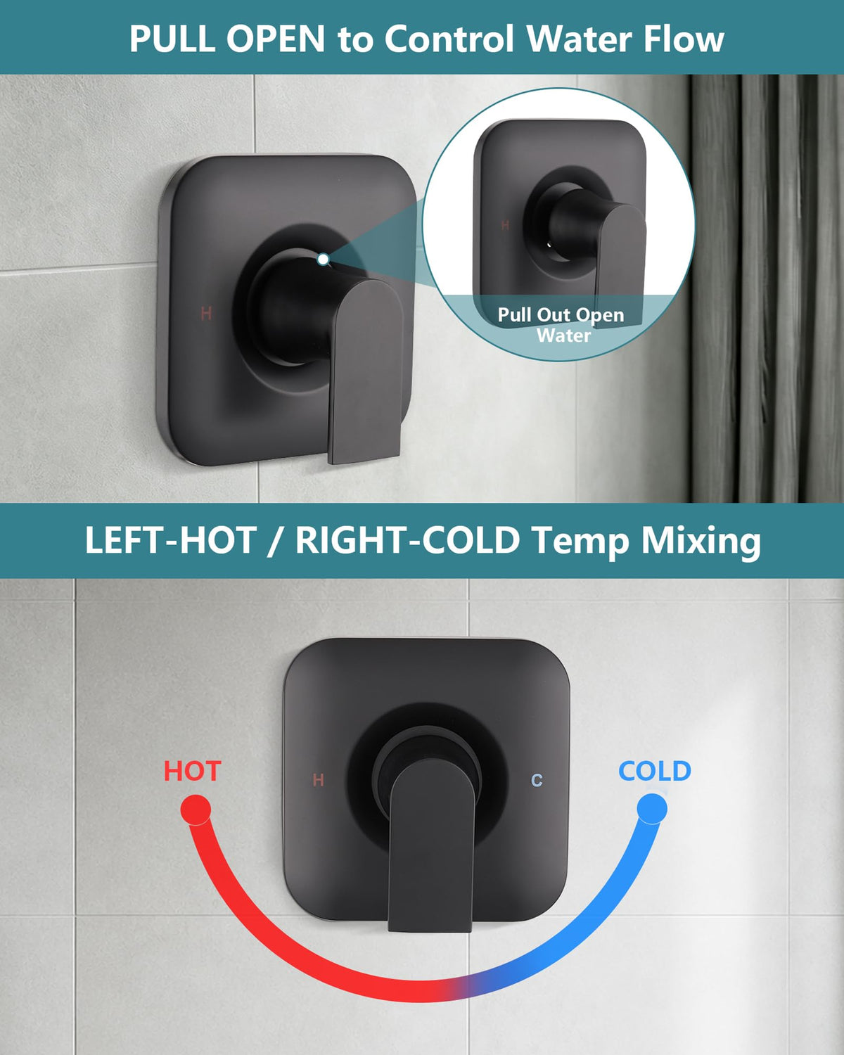 Replacement Square Trim Kit for Moen Chateau Shower Faucet (Valve & Cartridge Not Included), Pull-On Push-Off Knob Handle Design