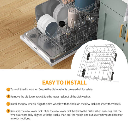 Stainless Steel W10728159 Dishwasher Lower Rack Replacement for KitchenAid Maytag Dishwasher Parts with Wheels W10525646 KDFE104DSS2 Lower Dishrack 22" x 20.7" Whirlpool Dishwasher Bottom Rack Drawer