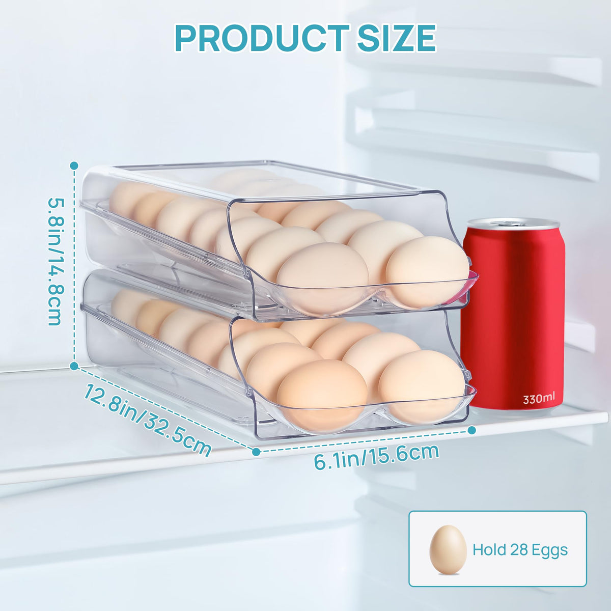 Vtopmart 2 Pack Egg Holder for Fridge, Automatic R