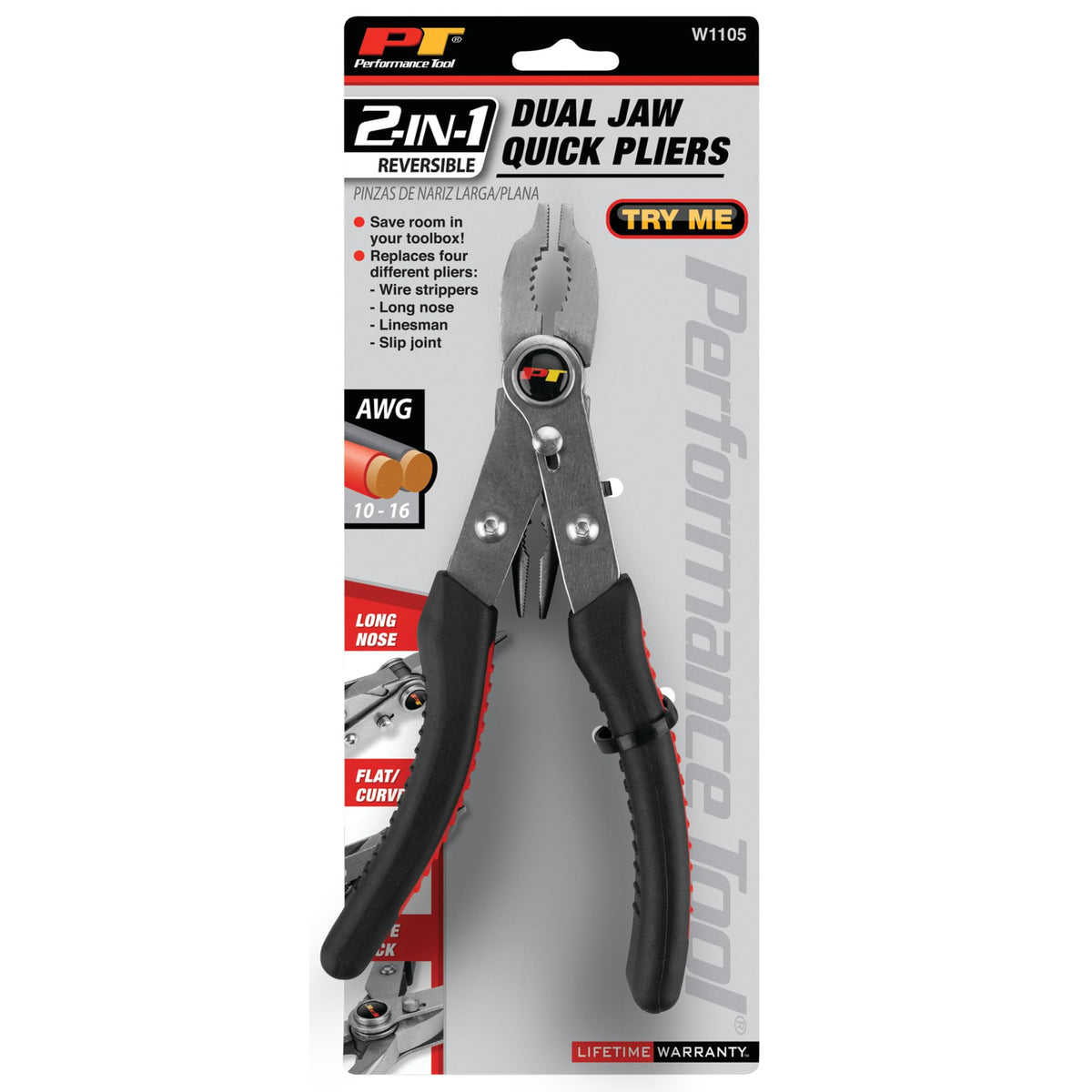 Performance Tool W1105 Side Locking 4-in-1 Dual Jaw Quick Pliers