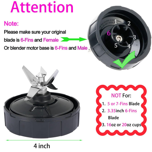 [Upgrade] Replacement 6-Fins Female Blender Blade Parts Compatible with Ninja Auto iQ Blenders. [4Inch Female Fins ONLY]