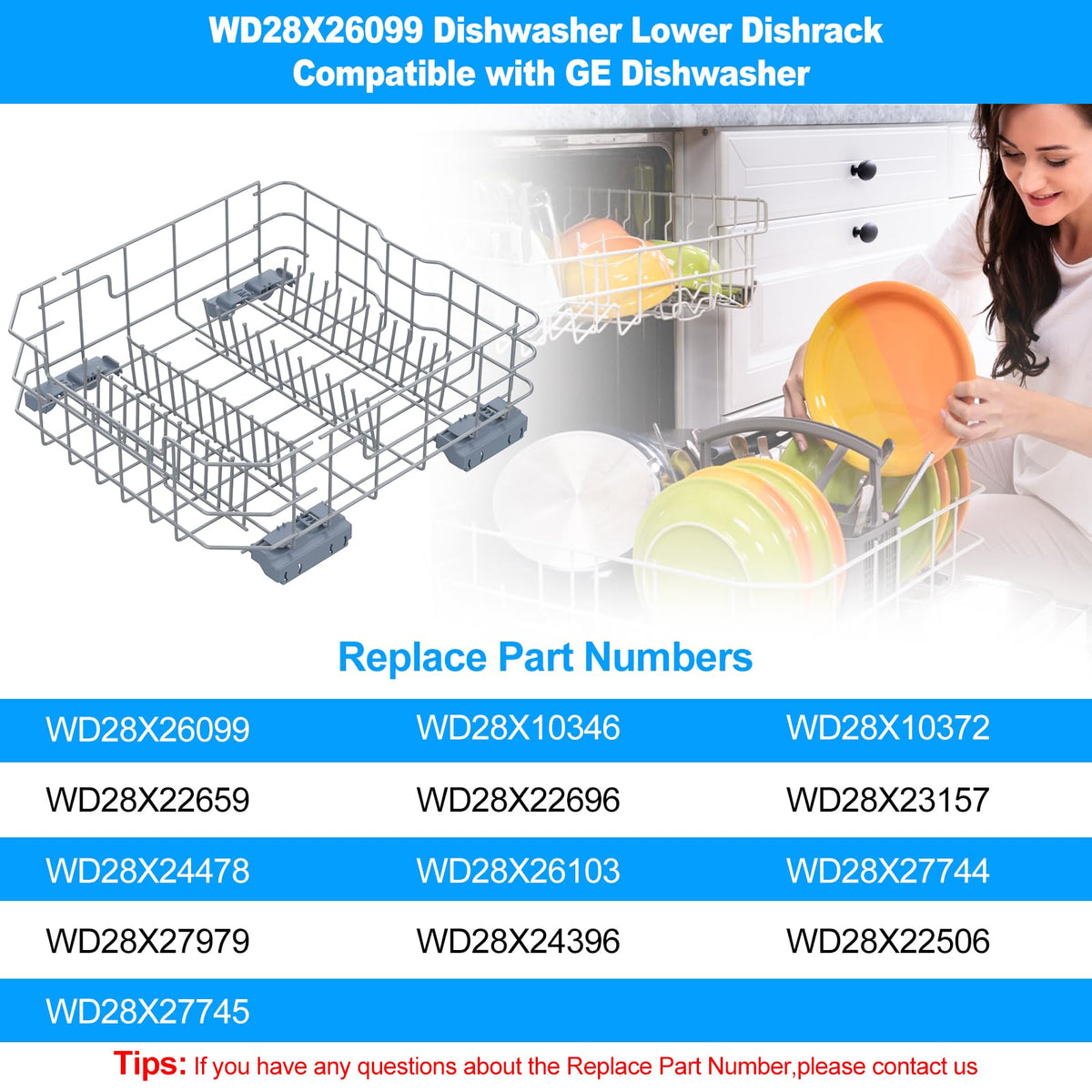 UPGRADED WD28X26099 WD28X34744 Dishwasher Lower Rack Compatible with GE Dishwasher Rack Replacement Parts WD28X24396 WD28X22659 WD28X28918 GDF510PSM0SS GDF510PSD1SS GE Dishwasher Rack Parts with Wheel