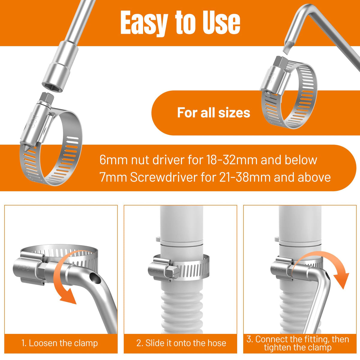 Housolution 250 PCS Pipe Clamps from 1/4" to 2.5" (6-63mm) with Clamp Tool
