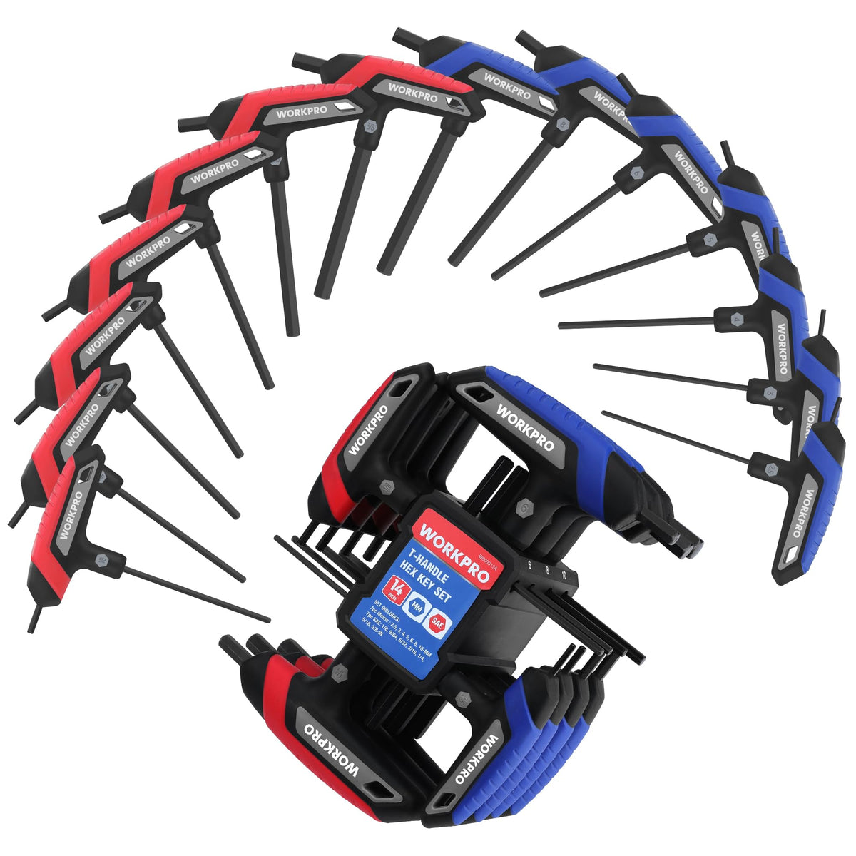 WORKPRO 14PCS T-Handle Allen Wrench Set, Metric & SAE Long Hex Key Wrenches