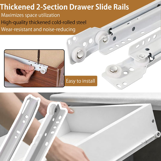 Hodyludy 22 Inch Soft Close Drawer Slides, 1 Pair Heavy Duty Side/Bottom Mount Drawer Glides for Cabinet, Dresser Drawers Replacement, White