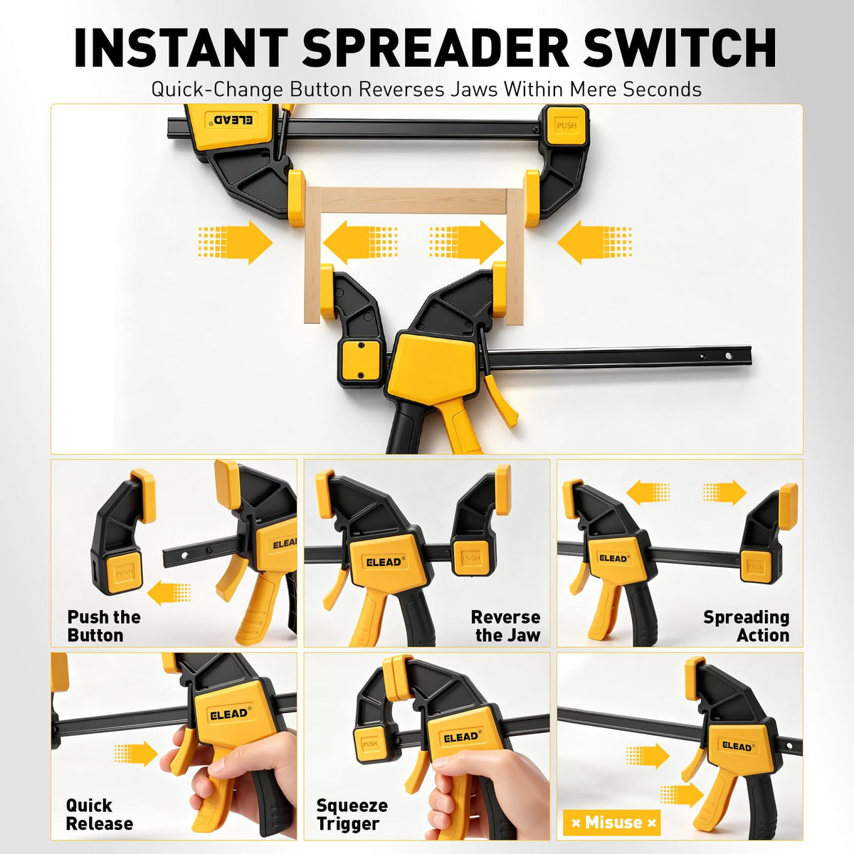 8-Piece Bar Clamps for Woodworking - 4 Pcs 12 inch Bar Clamps with 150 LBS Load Limit, 4 Pcs Heavy Duty Metal Spring Clamps, Quick Release Triggers