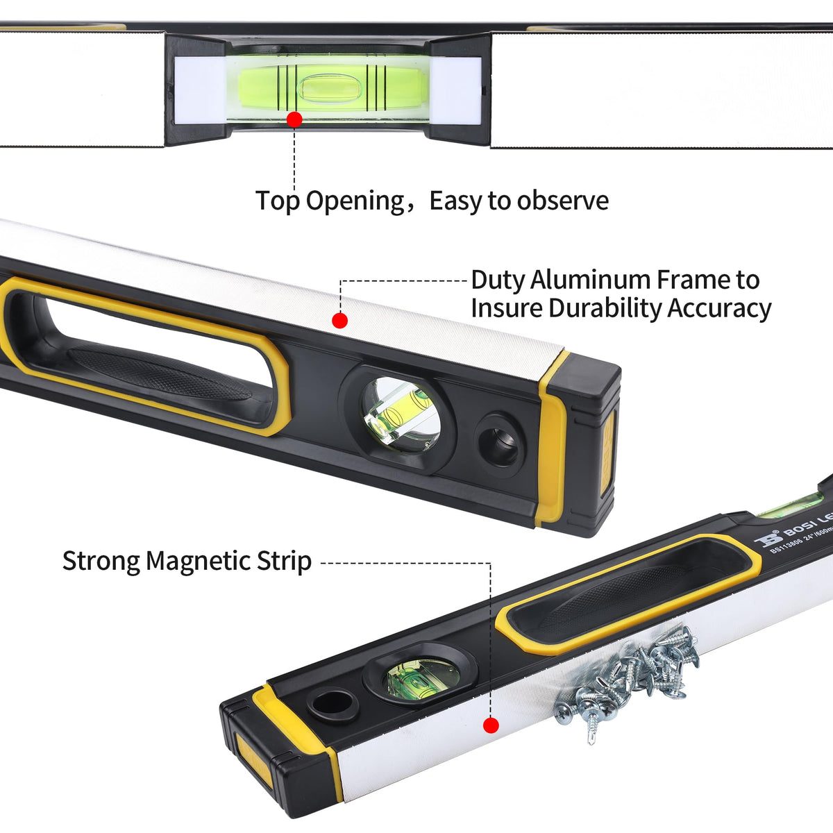 24-Inch/600mm Magnetic Bubble Level, Dual-View/High Strength Aluminum Alloy