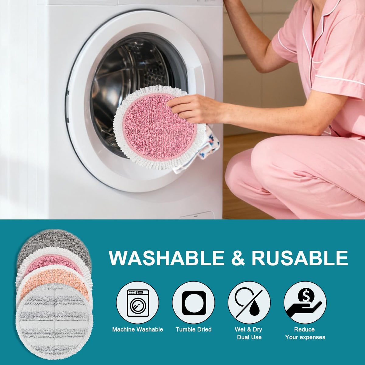 Spin Cordless Electric Mop Pads: 6.5/6.3/6 inch steam/Electric mop Pads Replacement for alfabot/teko/eous/vm6/devoac/kactor/redkey/gobot mop - Round Scrubber Pads for Floor Cleaning 8 Pack