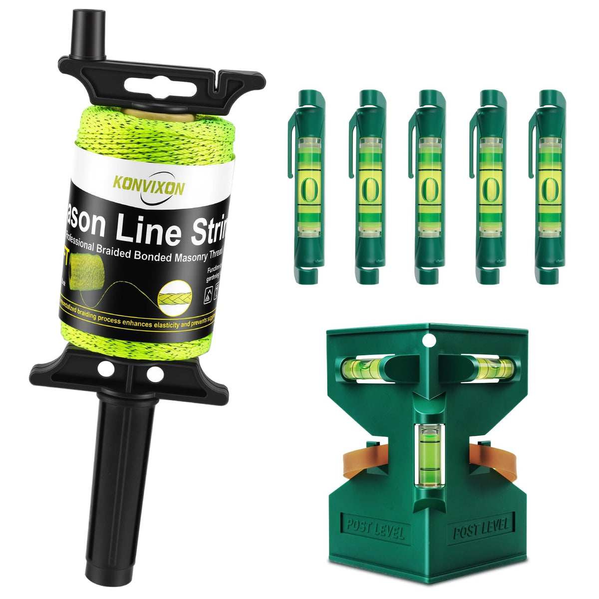Konvixon 540 FT Masonry String Line with Reel, Post Level & 5 Line Levels