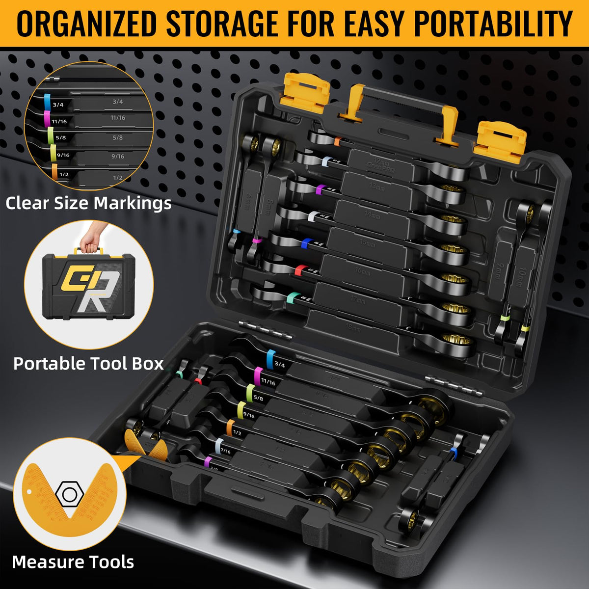 GRENPRO 23PCS Ratcheting Combination Wrench Set SAE & Metric Open End Tools