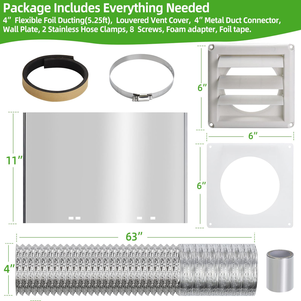 4 Inch Dryer Vent Kit with Hose/Duct Connector/Wal