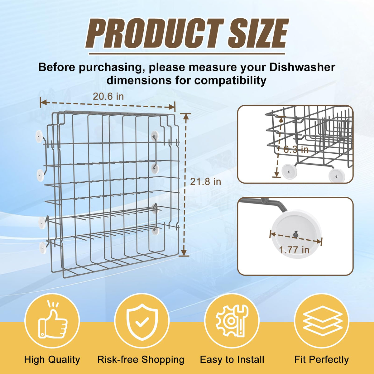 UPGRADED 808602302 5304535768 Dishwasher Lower Rack Replacement Compatible with Frigidaire,Kenmore Dishwasher Rack Parts with 154174501 Wheels Replace 154432602 154432601 154319706 Dishwasher Racks