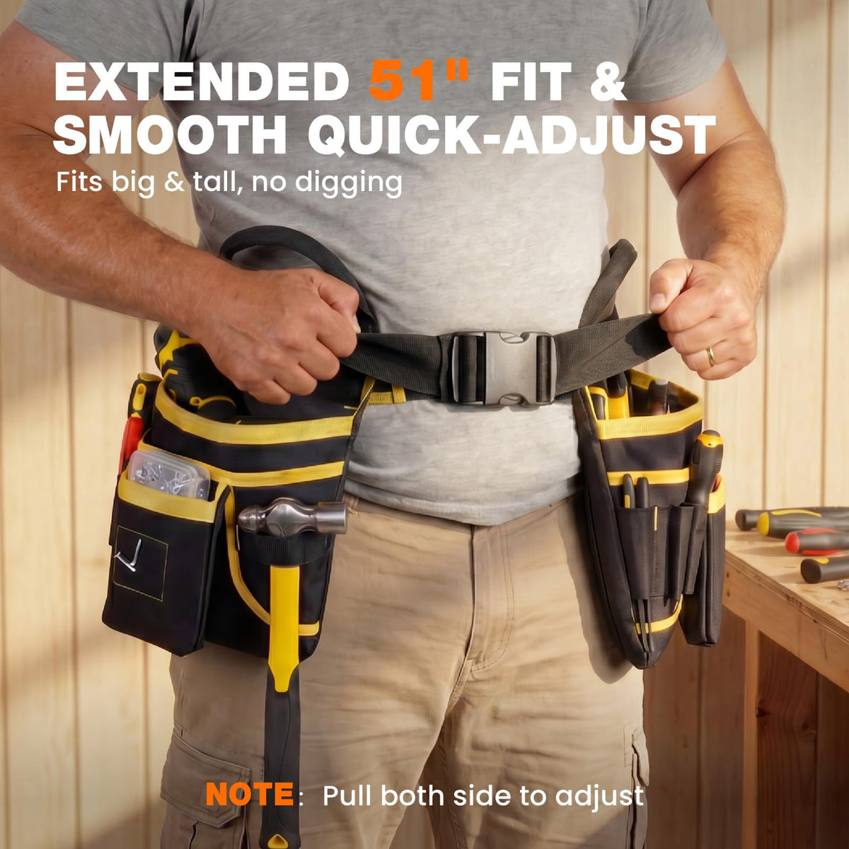 Tool Belt for Men, Magnetic Tool Pouch for Waist Up to 51" Gift for Dad Men