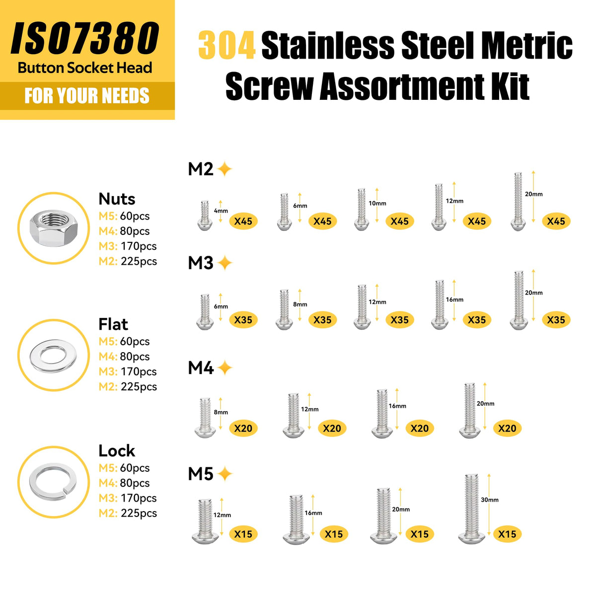 ZTF 4280PCS Metric Screw Assortment, M2 M3 M4 M5 Stainless Steel Screws