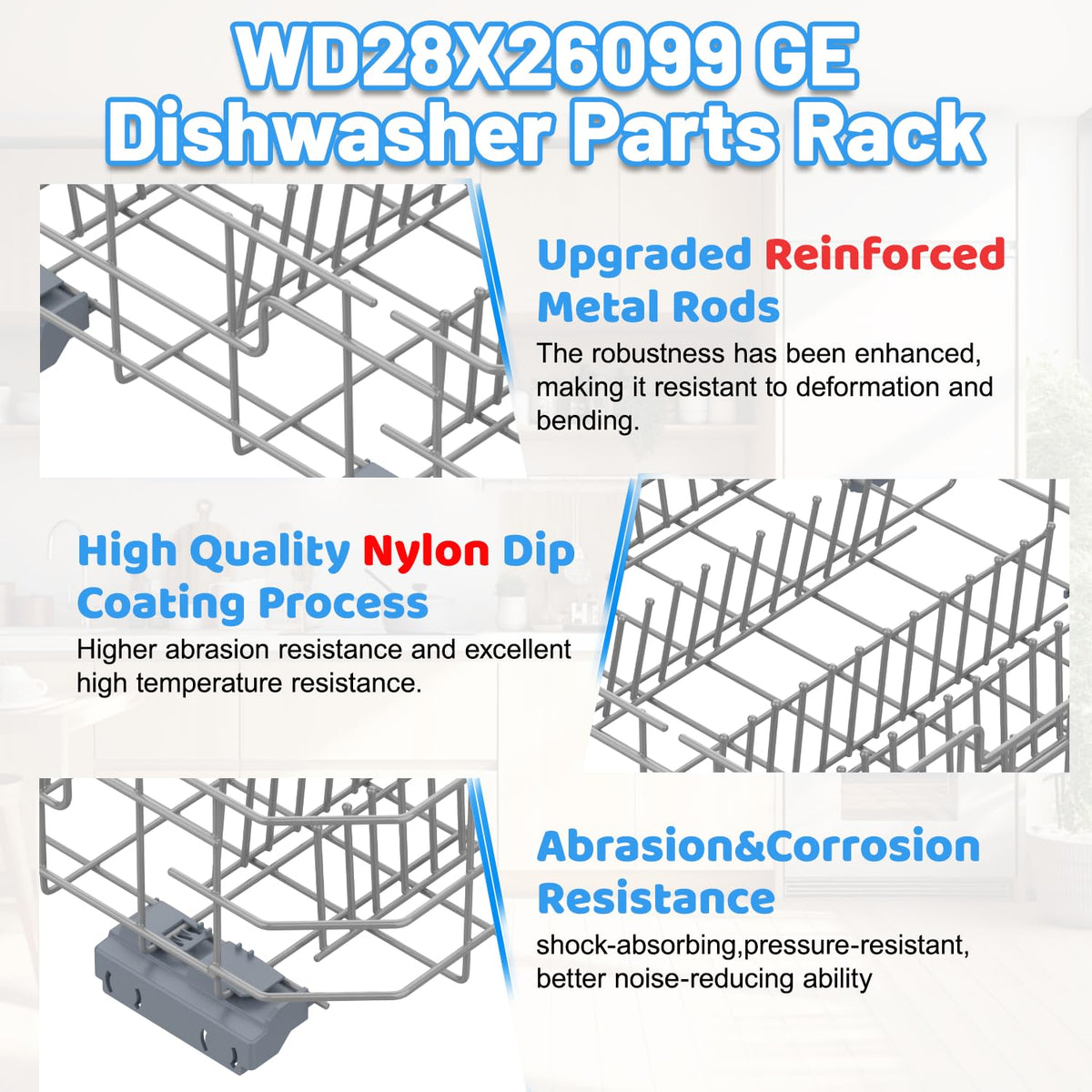 WD28X26099 Dishwasher Lower Rack Replacement for GE Dishwasher Bottom Rack WD28X26099 Bottom Dishrack for GE Dishwasher Parts Rack GDF510PSM0SS GDT535PSM0SS With Silverware Basket And Roller Kit