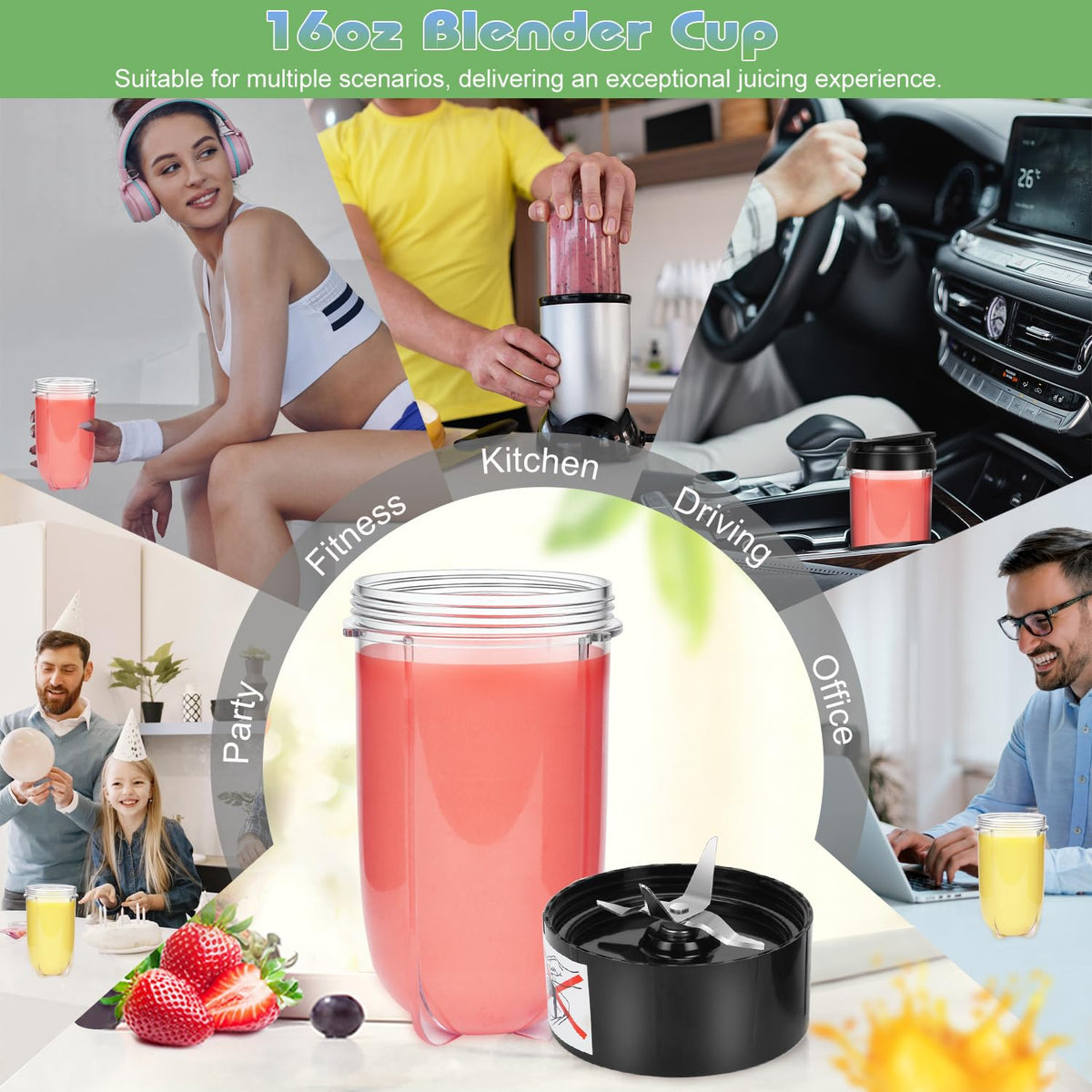Replacement Parts Set: 16oz Cup+Blade for Magic Bullet MB1001