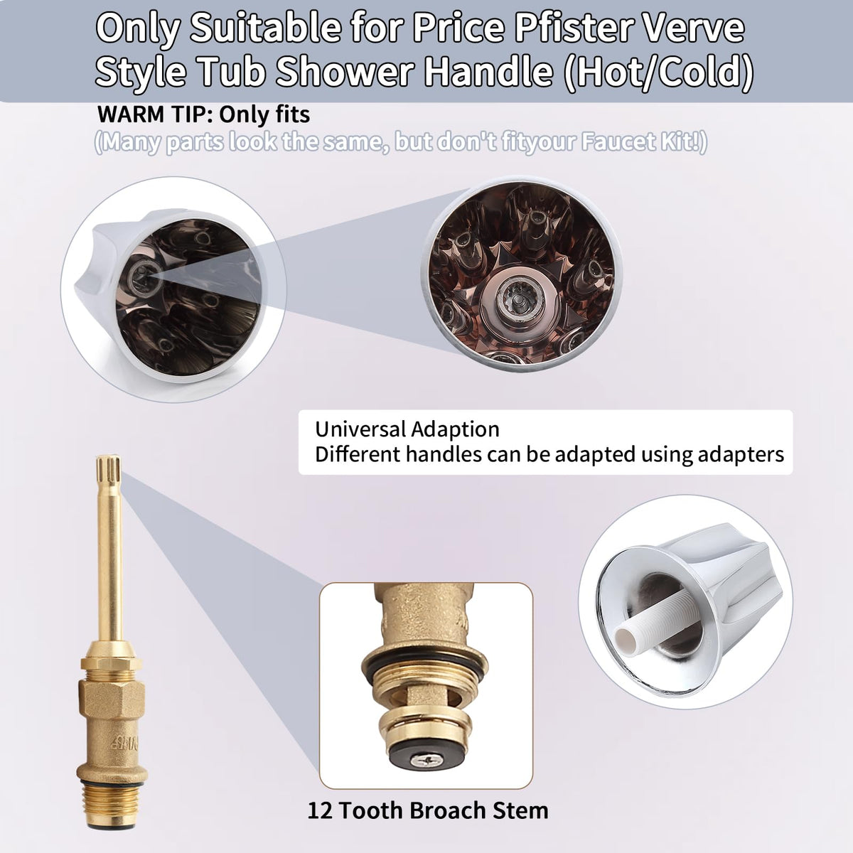 Bathtub and Shower 3-Handle 39619 Remodel/Rebuild Trim Kit for Price Pfister Verve Faucets, Knob Handles 12H-2H, 12H-2C, 12H-18D Stems (Brushed Nickel Finish)