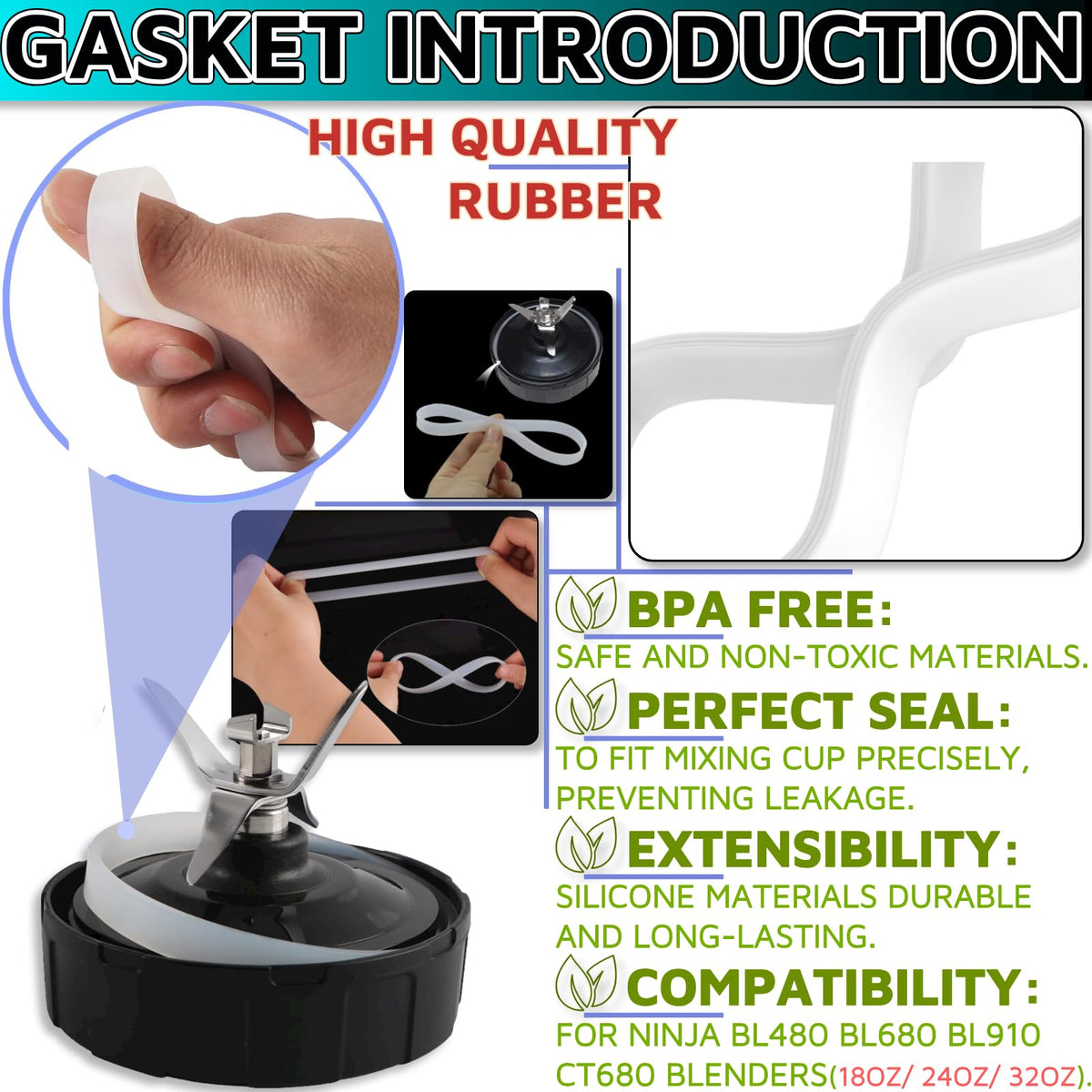 6 Pack Rubber Gaskets Replacement Seal 3.94 inch for Nutri Ninja Blender Replacement Parts for Ninja Auto-iQ Pro Extractor BL456-30 BL480 BL480D BL487T CT680 BL640 BL680 BL681A BL682 BL910