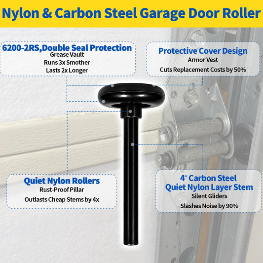 Nylon Garage Door Rollers 12 Pack, Quiet 2" Replacement for 2" Track