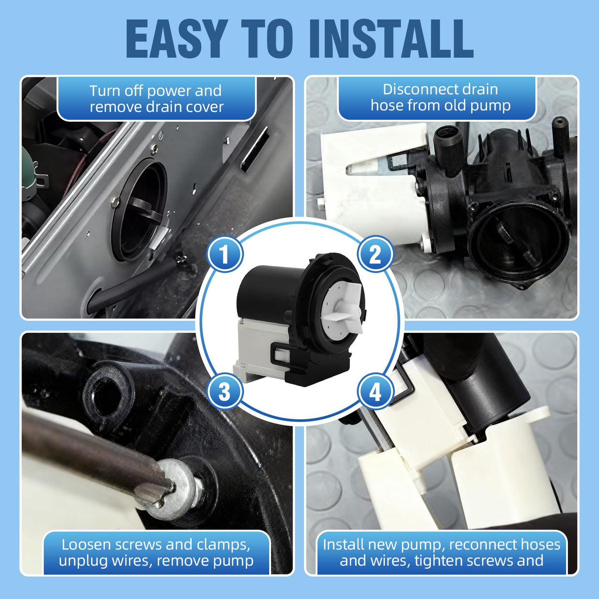 4681EA2001T Washer Drain Pump Motor Replacement for LG & Kenmore, Upgraded High-Flow Front Load Washer Drain Pump, Fits WM2101HW, WM3270CW, WM3670HWA – Replaces AP5328388, 4681EA1007G, 4681EA1007D