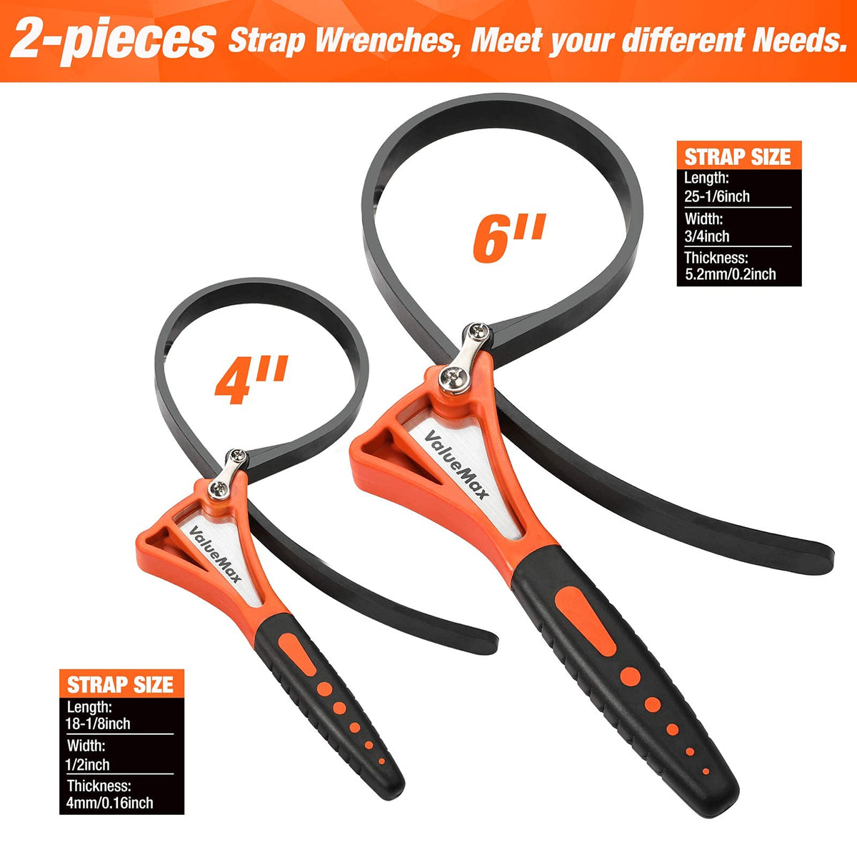 ValueMax Strap Wrench 2-piece, Adjustable Oil Filter Wrench Set