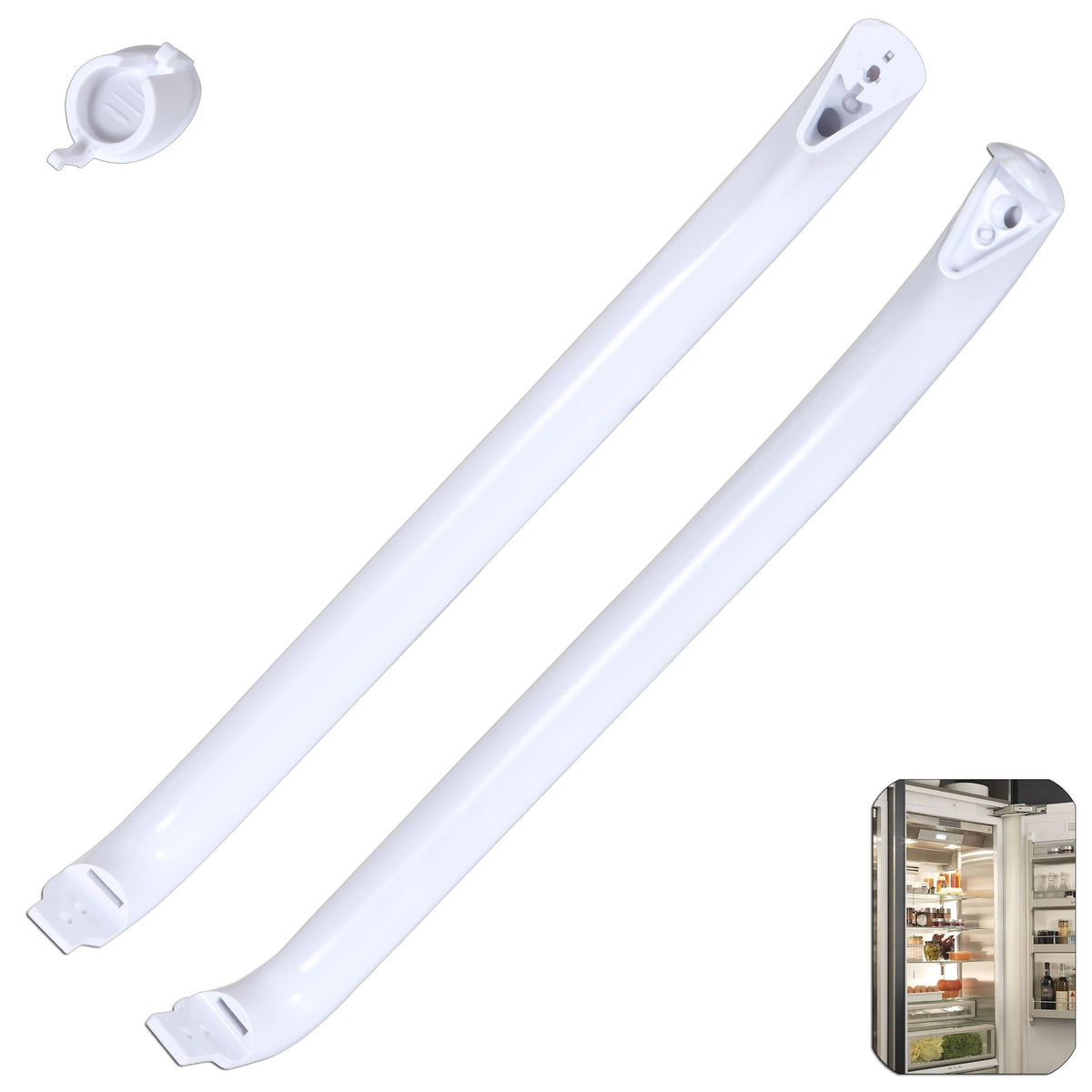 2 Pieces Upgrade WR12X22148 WR12X11011 Refrigerator Door Handle, Compatible with General Electric GE Refrigerator, Replacement Part for WR12X20141, Contains 1 Cap Covers the Bottom Screw (White)