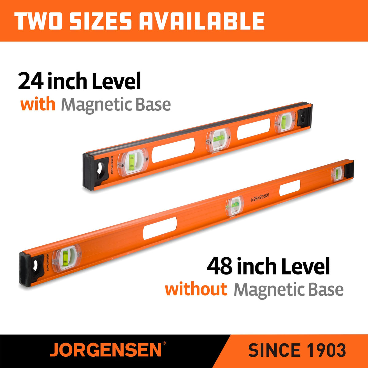 JORGENSEN 24" Magnetic I-Beam Level tool, 90°/180° Spirit 2' Leveler Tool