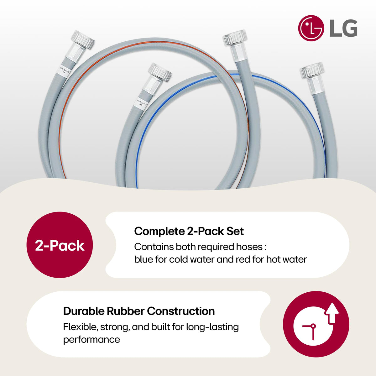LG Genuine Washer Water Supply Hoses – 4.9 ft, Hot