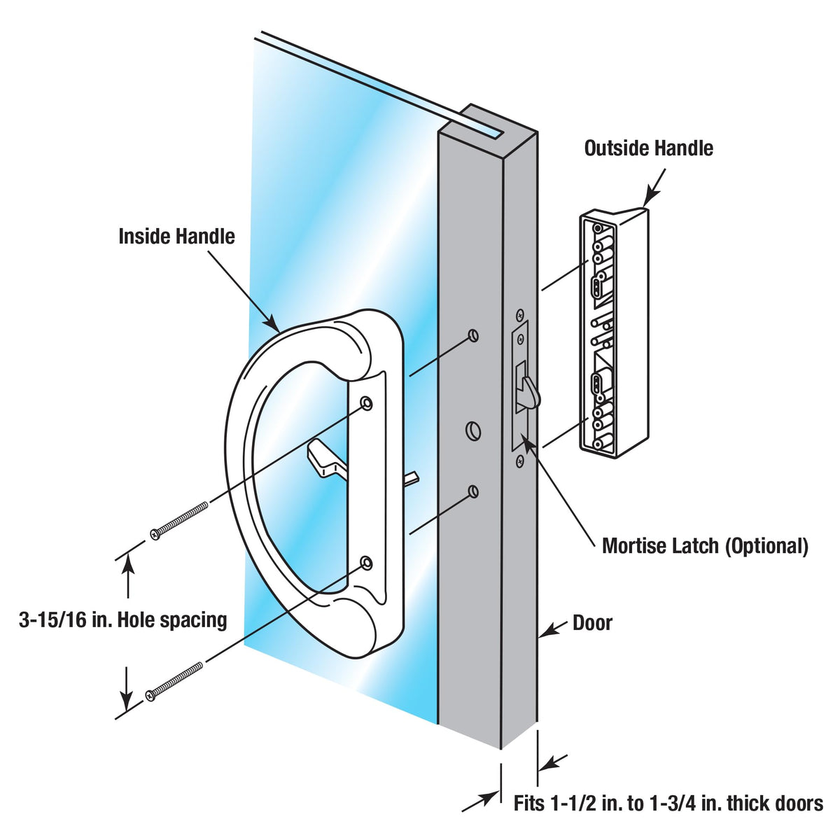 PRIME-LINE Mortise Sliding Patio Door Handle Set, Non-Keyed