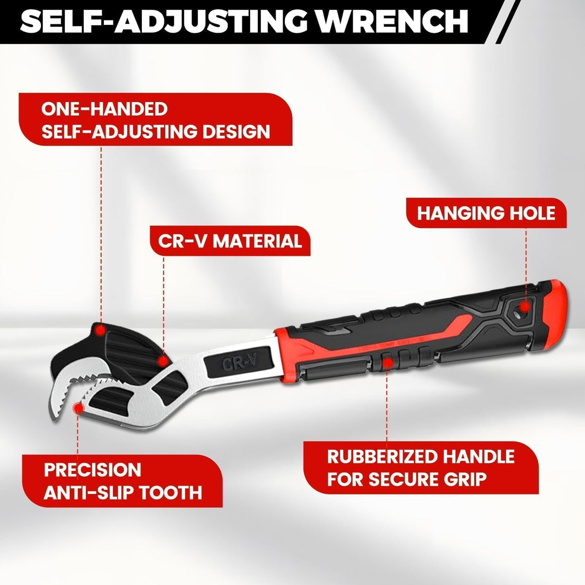 3 Pack Self-Adjusting Pipe Wrench Set, 6”, 8”, 10” With Storage Bag