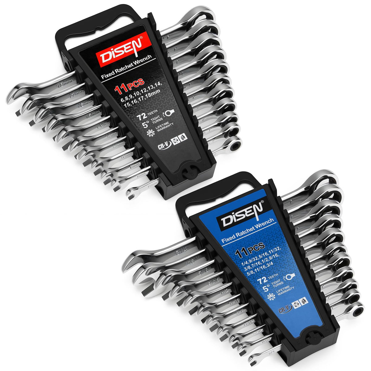 DISEN 22 PCS Ratcheting Wrenches Set, SAE & Metric, 1/4"-3/4" & 6-18mm
