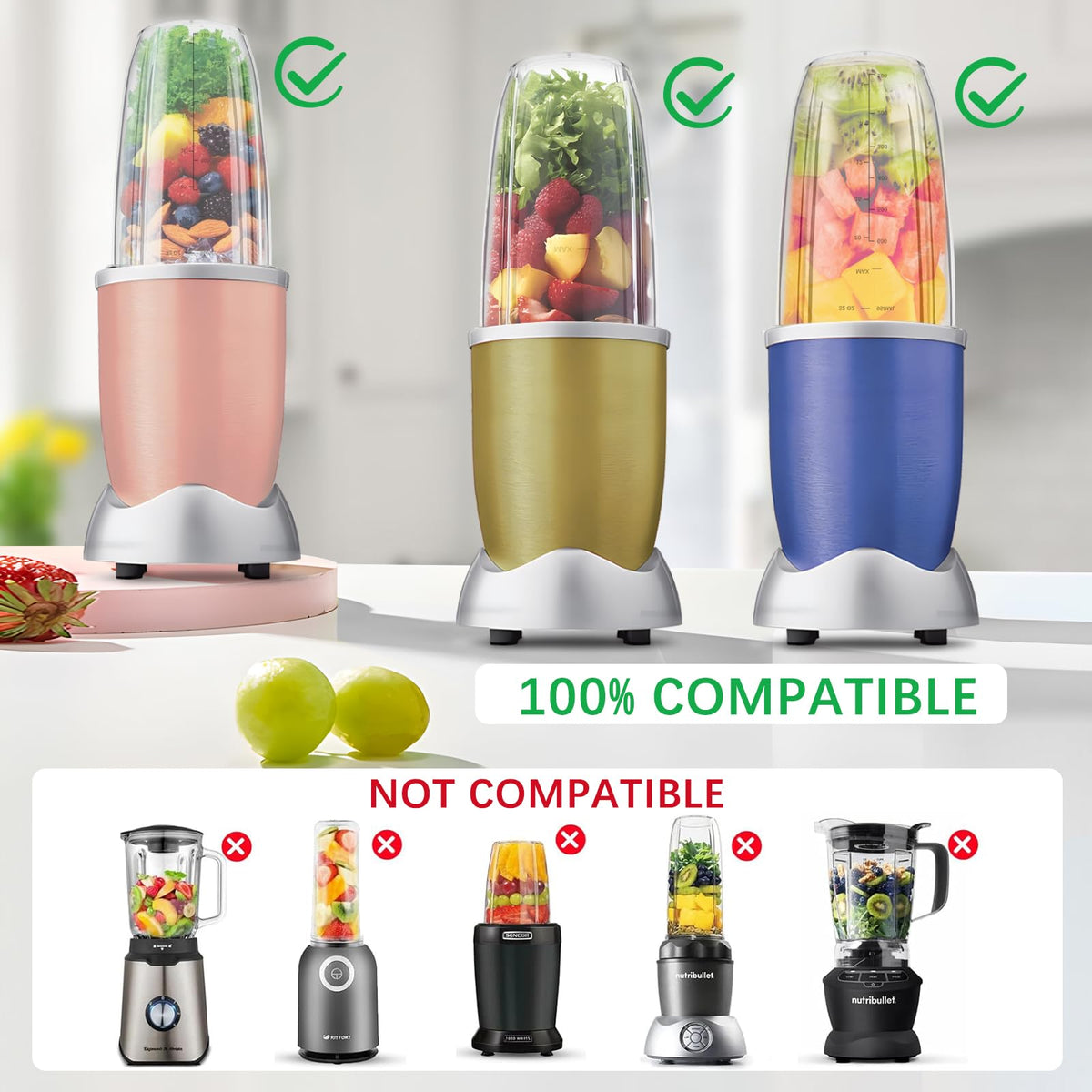 PODCAY Blender Replacement Parts for Nutribullet, 32oz & 24oz Cups with Replacement Extractor Blade, Compatible with Nutri Bullet 600W/900W Pro Blenders (3 PCS)