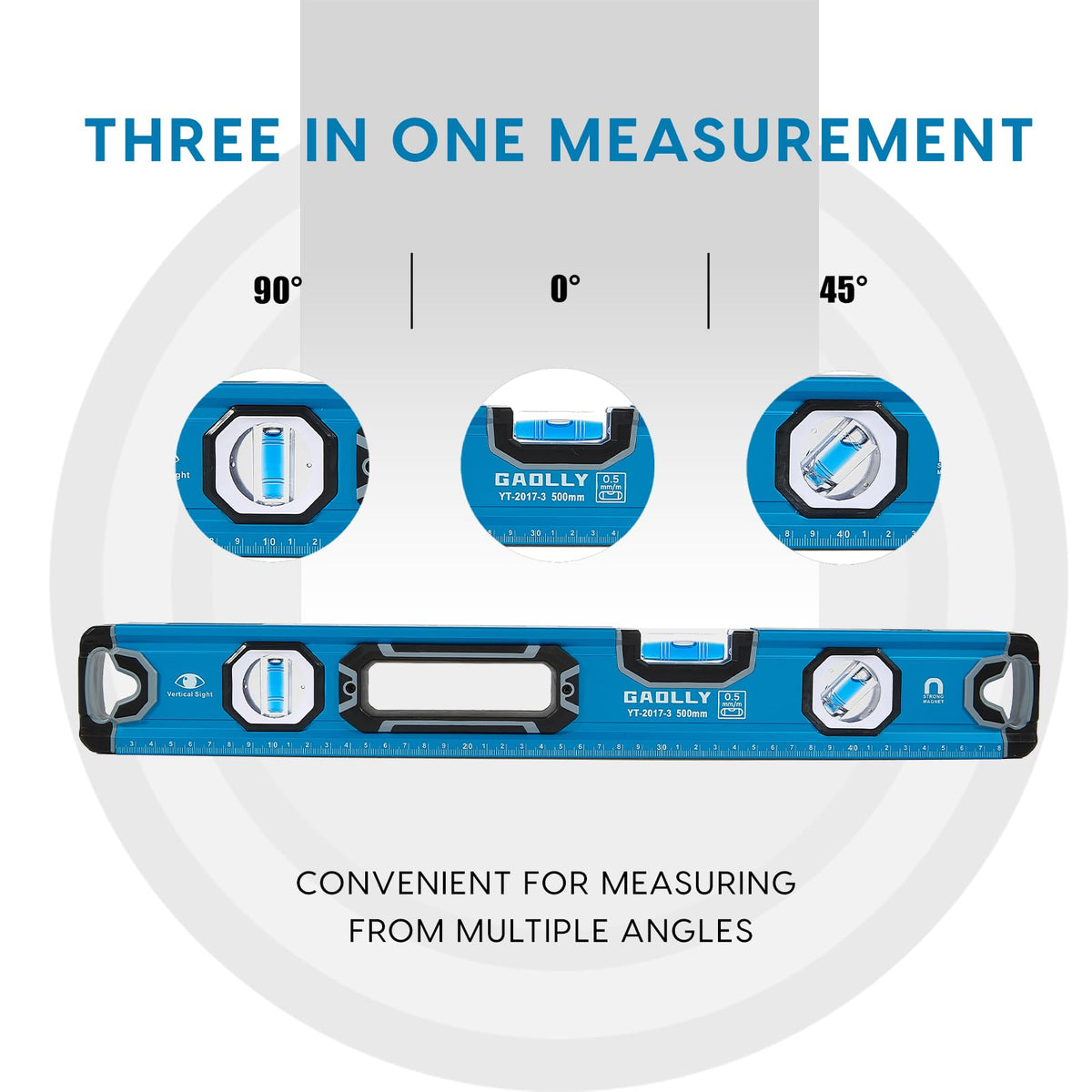 GAOLLY 6-Piece Spirit Level Set (12", 16", 20", 24", 32", 40"), Level Set with Magnetic Torpedo, 45°/90°/180°Bubbles Measuring, Aluminium Alloy Levels, Open Top View Design
