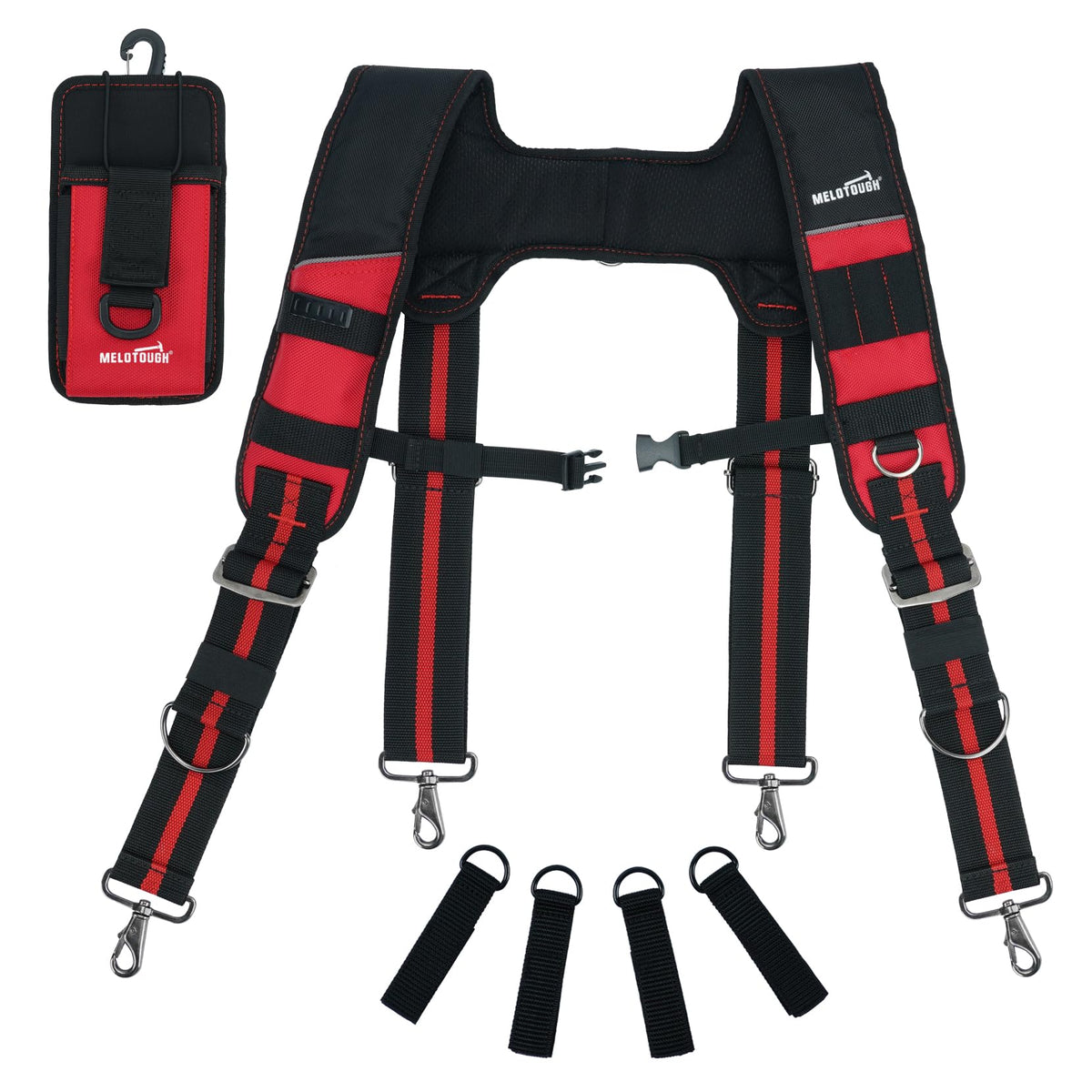 MELOTOUGH Tool Belt Suspenders Tool Bag Suspenders Padded Construction Work Belt Suspenders for Carpenter/Electrician/Roofing/Framers work Suspension Rig(Red)