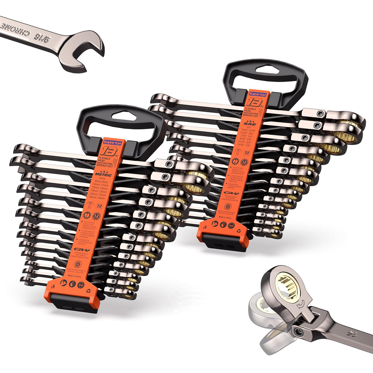 KARRYTON 26-Piece Flex head Ratchet Wrenches Set (Metric & SAE)