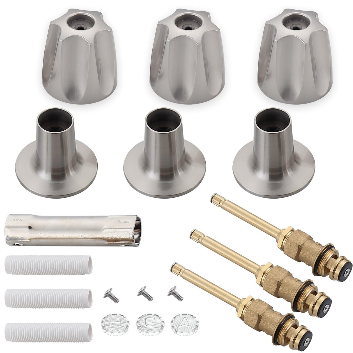 Bathtub and Shower 3-Handle 39619 Remodel/Rebuild Trim Kit for Price Pfister Verve Faucets, Knob Handles 12H-2H, 12H-2C, 12H-18D Stems (Brushed Nickel Finish)